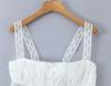 Women's Spring White Lace Cami Top & Ruffle Trim Embroidered Skirt Set