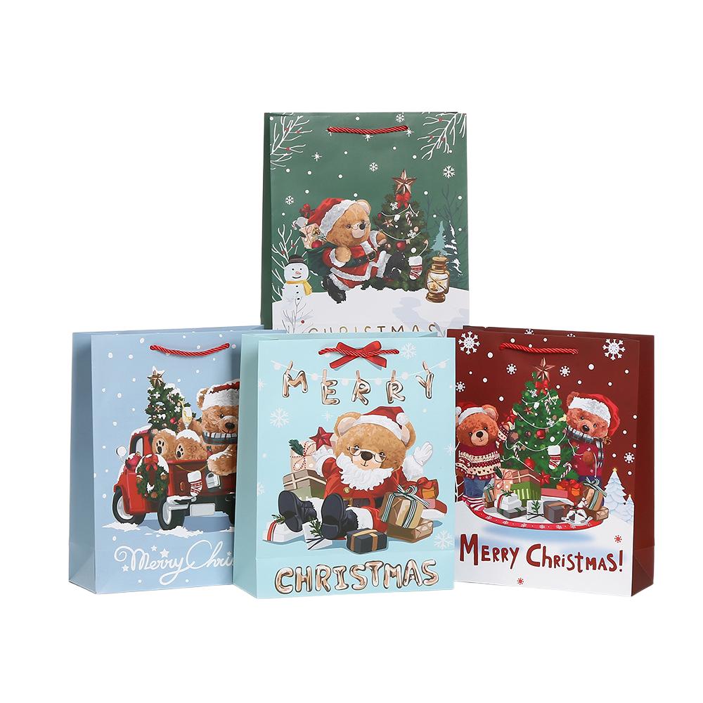 6/10 Stück StoBag Weihnachtliche Geschenktaschen Papiertragetaschen Teddy-Thema Wiederverwendbar für Urlaubsverpackung Partygeschenke Winterveranstaltungen