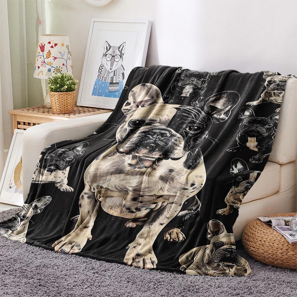 1Pc Bulldog Doberman Print Flannel Blanket, High Quality Comfortable for All Seasons, Home Decor, Warmth and Comfort, Perfect for Christmas Gifts