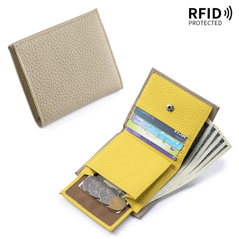 New Leather Ultra-thin Short Wallet Multi-functional Two-fold Wallet First Layer Leather Cowhide Light Luxury Card Bag Change Bag Female