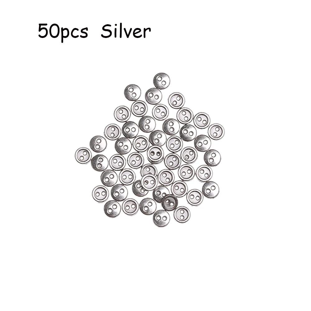 50Pcs 3mm/4mm Handmade Mini Metal Buttons DIY Doll Clothing Sewing Round 2-Holes Flatback Buttons Scrapbooking Accessories
