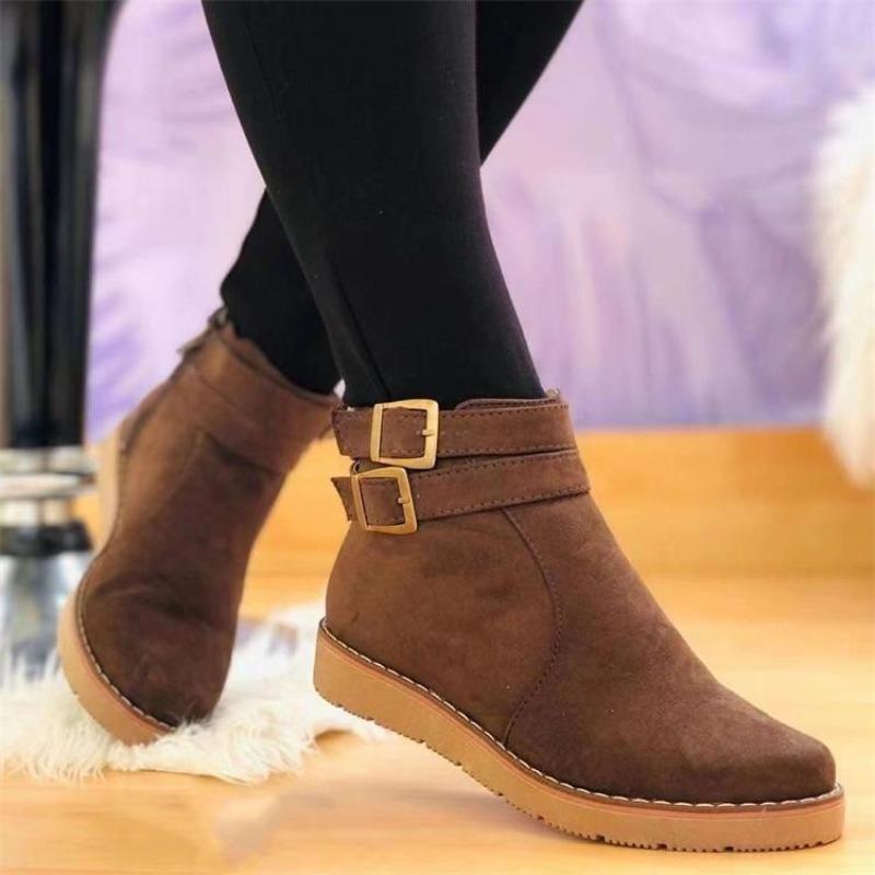 New Autumn and Winter Large Size Women's Shoes, Belt Low Heel Solid Color, Buckle Casual Boots, Short Martin Boots