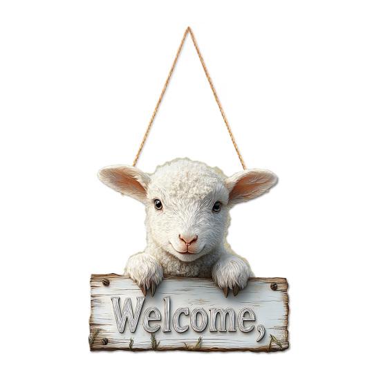 

Sheep Welcome Door Sign Farmhouse Rustic Front Door Lamb Hanging Sign Indoor Outdoor Animal Door Hanger Decoration Decorative Wall Plaque Sheep