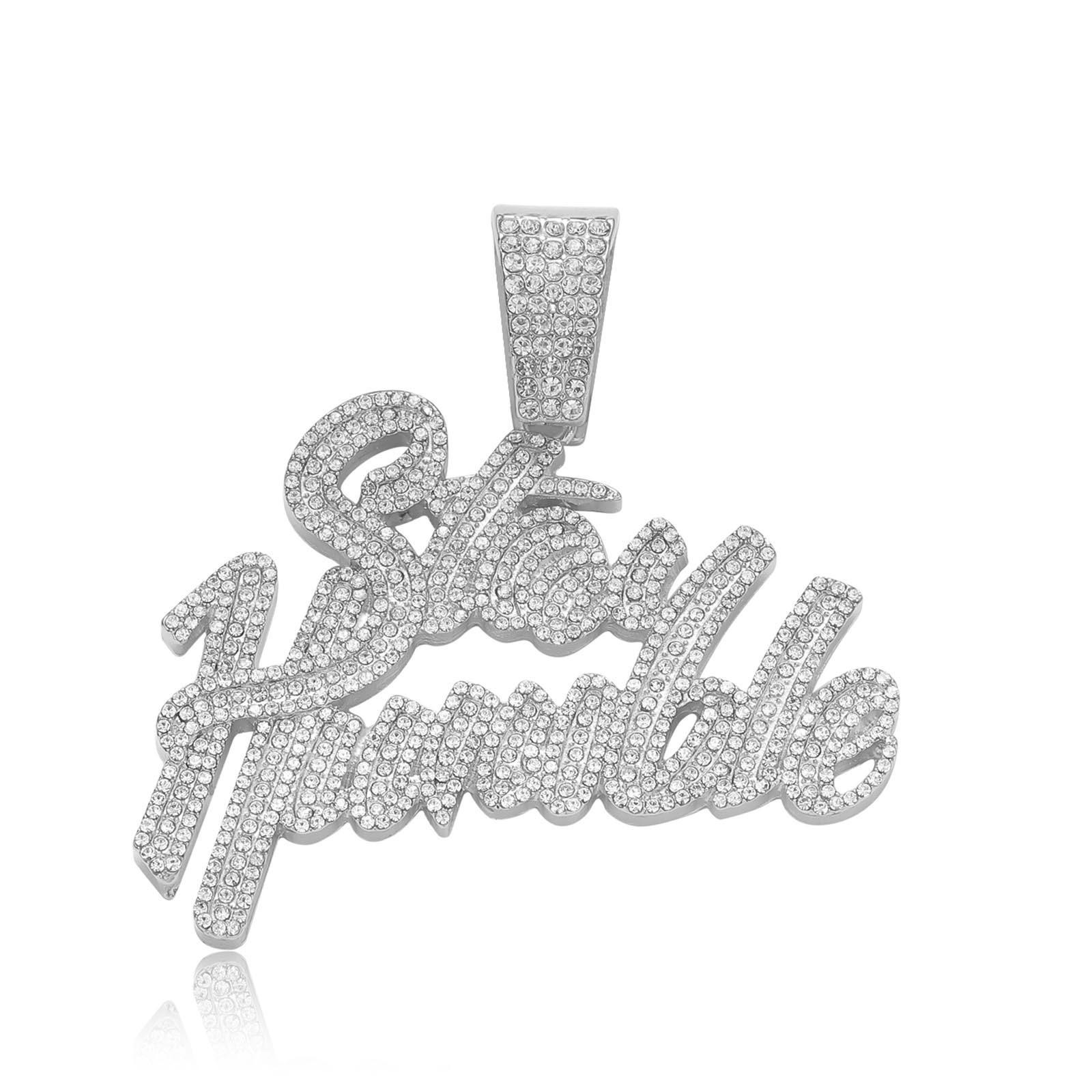 Hip Hop Exaggerated Letters Stay Humble Pendant Street Rap Personality Full Diamond Jewelry Men S Necklace