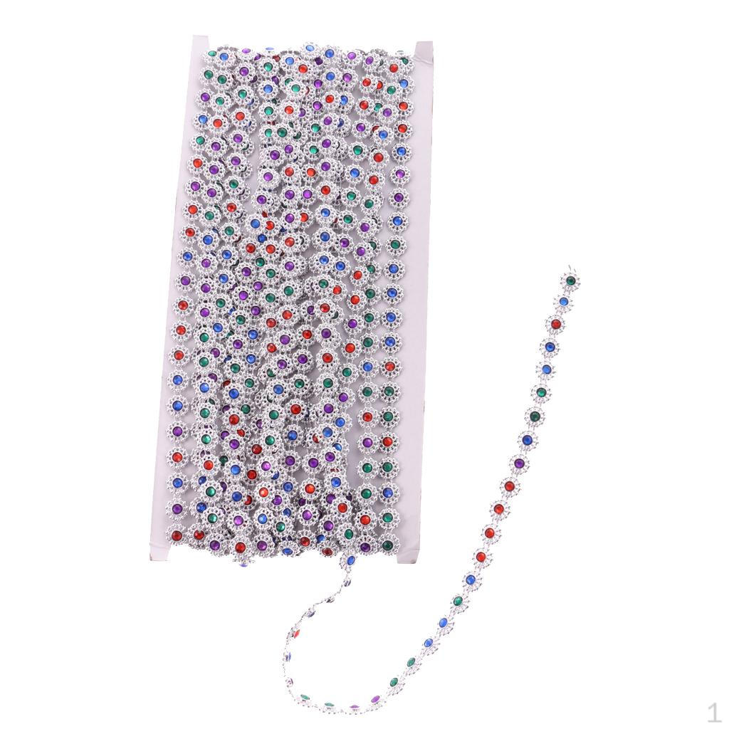 10 Yards Diamante Colorful Flower Crystal Beaded Chain Ribbon Sewing Decoration Applique