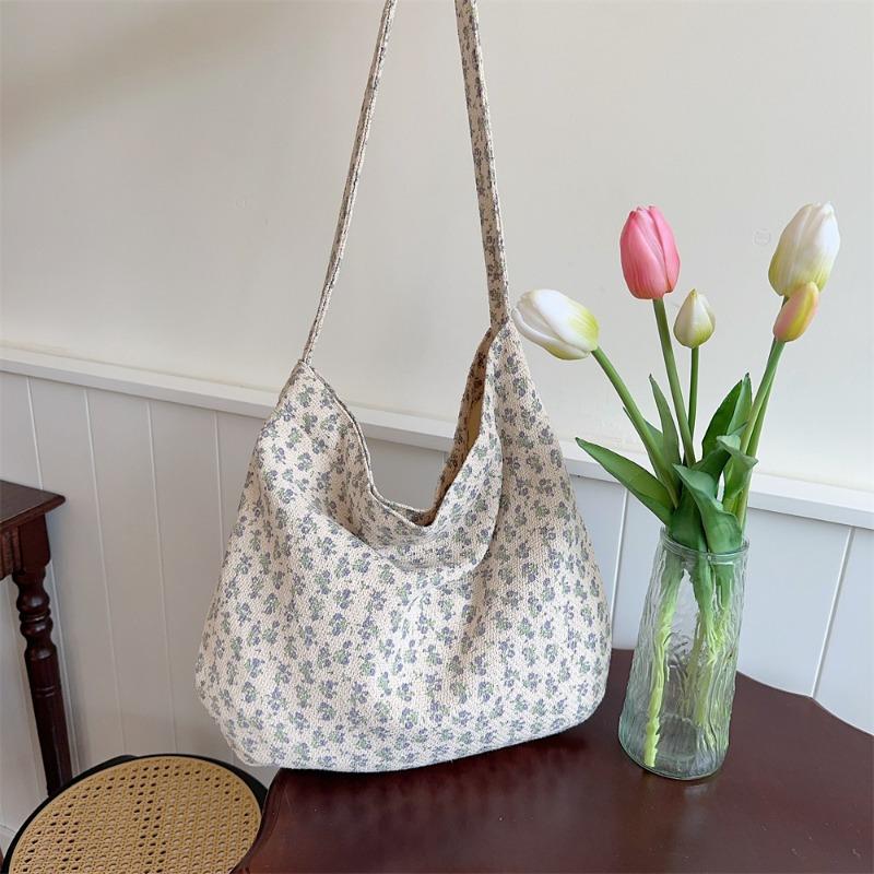 4 Broken Flower Canvas Bag Texture Cotton and Linen Large Capacity Shoulder Handbag Leisure Student Shopping Bag