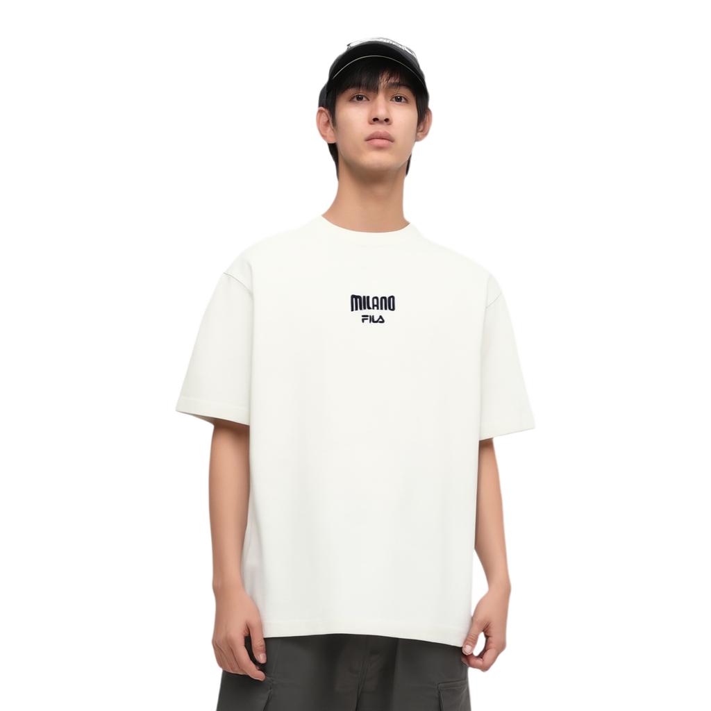 FILA Milano Series SS25 Logo Loose Knit Crew Neck Drop Shoulder Short Sleeve T-Shirt Men T-Shirts F11M535102F-WT