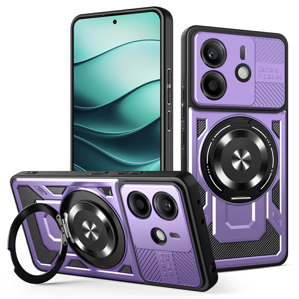 Dla Xiaomi Redmi Note 14 4G (163.25mm) Magnetyczne etui obrotowa podpórka TPU+PC pokrowiec na telefon