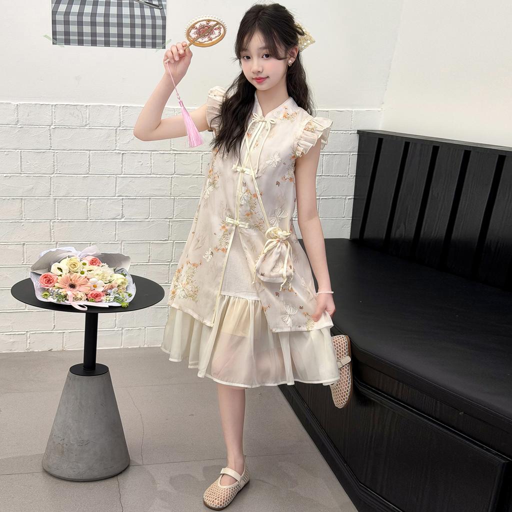 Girls' dress cheongsam dress 2026 new summer children's mid to large children's stylish little girls' dress princess dress