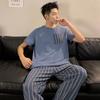 Casual Spring Elastic Waist Summer Young Boys Sleepwear Mens Pajamas Set Stripe Short Sleeve Nightwear Pijama Home Wear Clothes