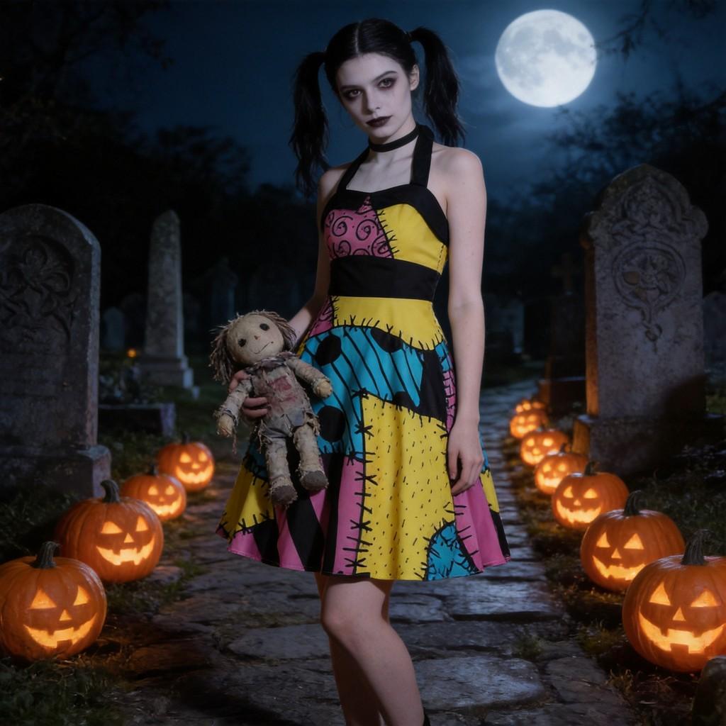 The Nightmare Before Christmas Sally Cosplay Dress For Christmas Party Halloween Stage Performance With Digital Print For Adults