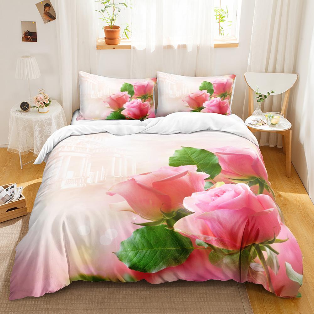 

Красный розовый пододеяльник, комплект постельного белья размера «king/queen», мягкий, роскошный, абстрактный, цветочный, современный, ярко-красный, романтический, для женщин и девочек EU single(135x200cm)