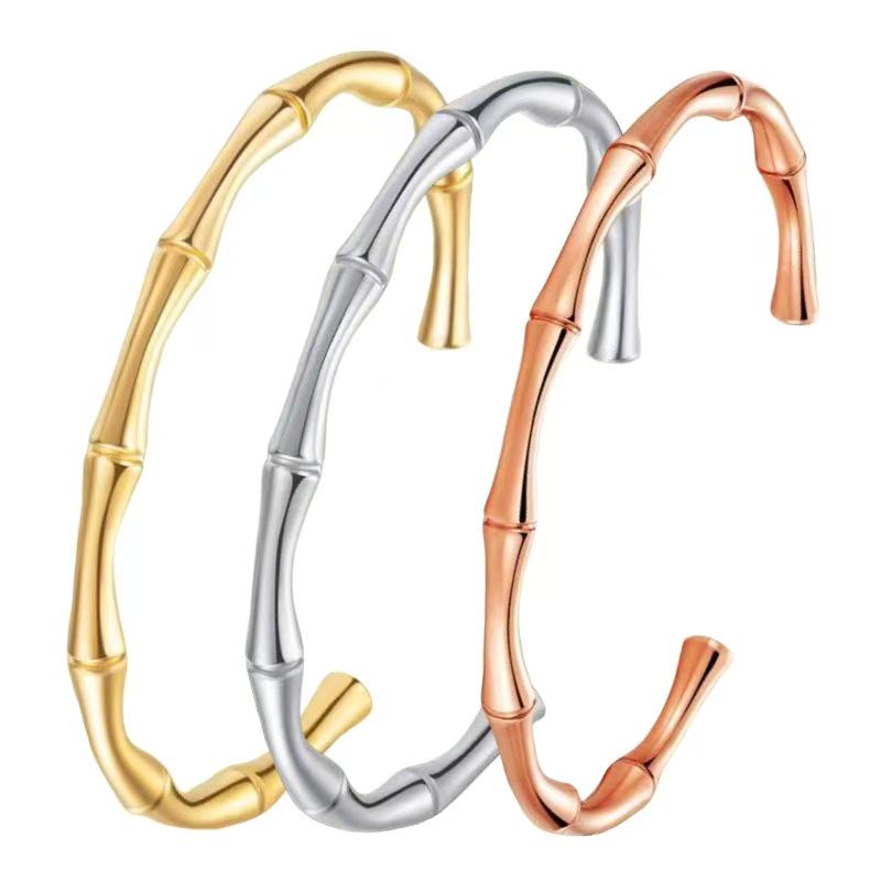 Bamboo Joint Titanium Steel Open Bangle Bracelet for Women - Colorfast, High-End Summer Niche Design