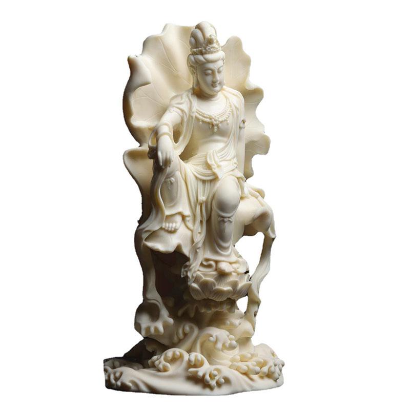 Lotusblad harpiksfigurstatue, Guanyin Bodhisattva, kunstskulptur, høy kvalitet, hjem, stue, rom, kontor, feng shui-sta