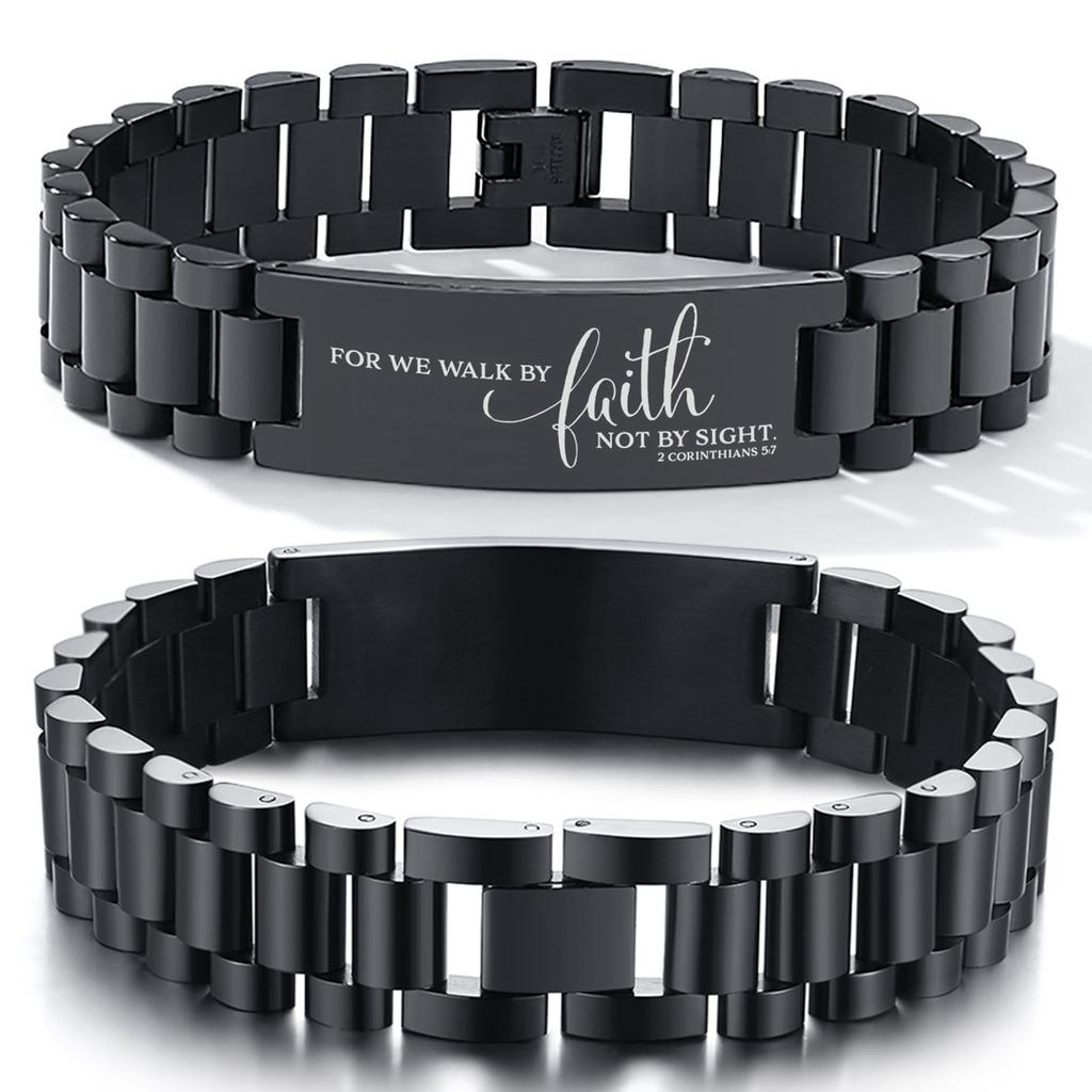 Vnox Assorted Bible Verse Bracelets for Men,Engraved Religious Scripture Quote Wristband,Faith Prayer Christian ID Bracelet Gift