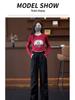 Ankela Women's Wide Leg Red Work Pants - Multi-Pocket, Straight Leg Casual Sports Pants for Autumn/Winter 2026.