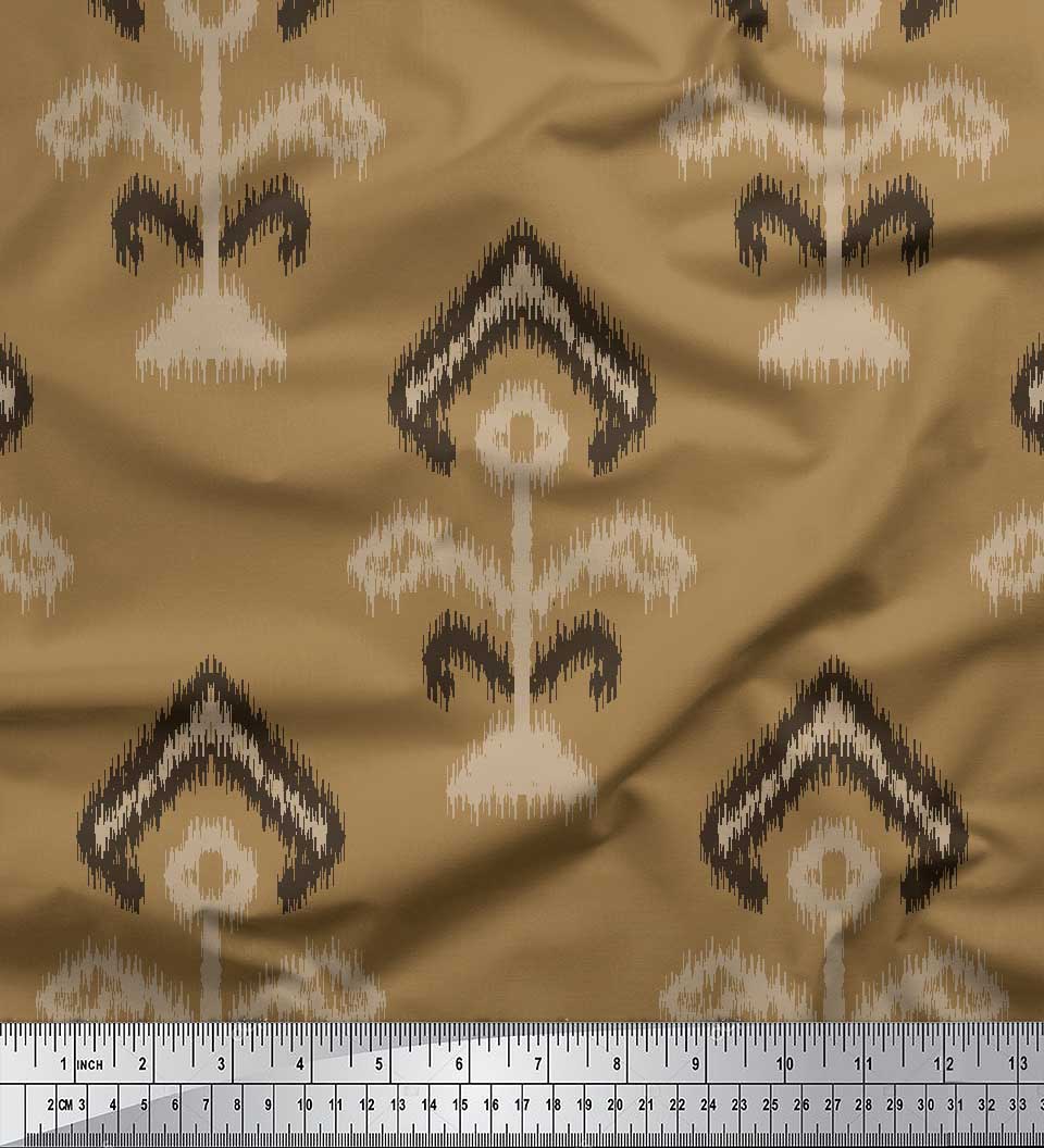 

Тканина Soimoi Purple Japan Crepe Satin Тканина з етнічним принтом Ikat на метр 42 дюйма 42 Inch Wide - Poly Crepe коричневий