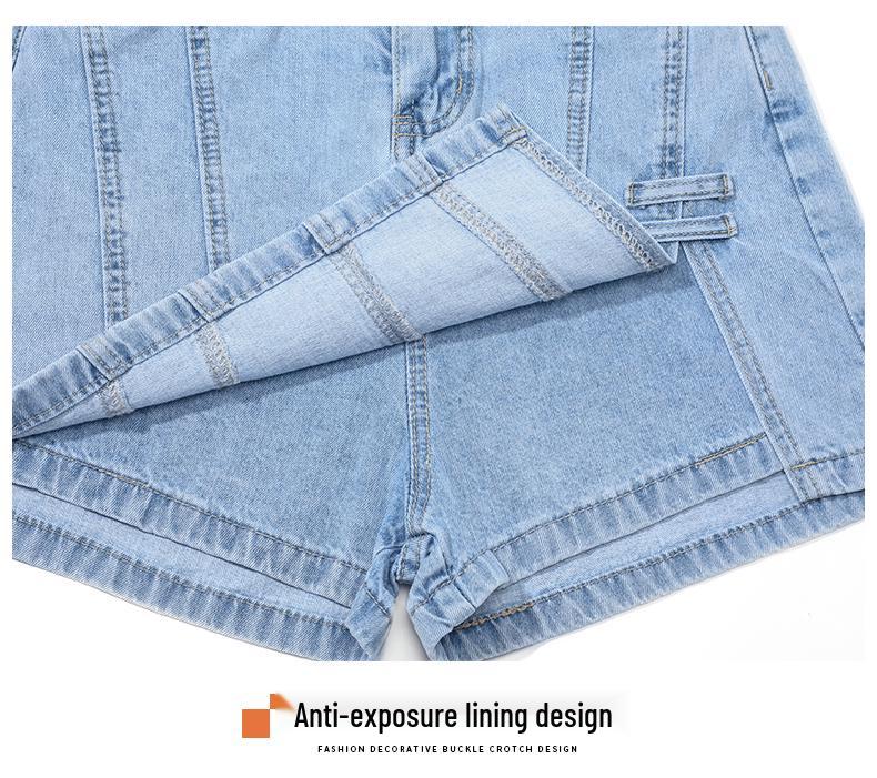 2024 Damen High Waist A-Linien Denim Skort: Schlankmachender Bodycon Minirock mit angenähten Shorts für den Sommer