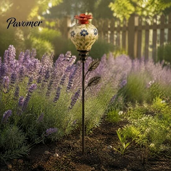 Nature Inspired Outdoor Decor Hummingbird Feeder Garden Stake, Vintage Resin Flower Decorative Feeder, Wild Backyard Wildlife Decoration Bird