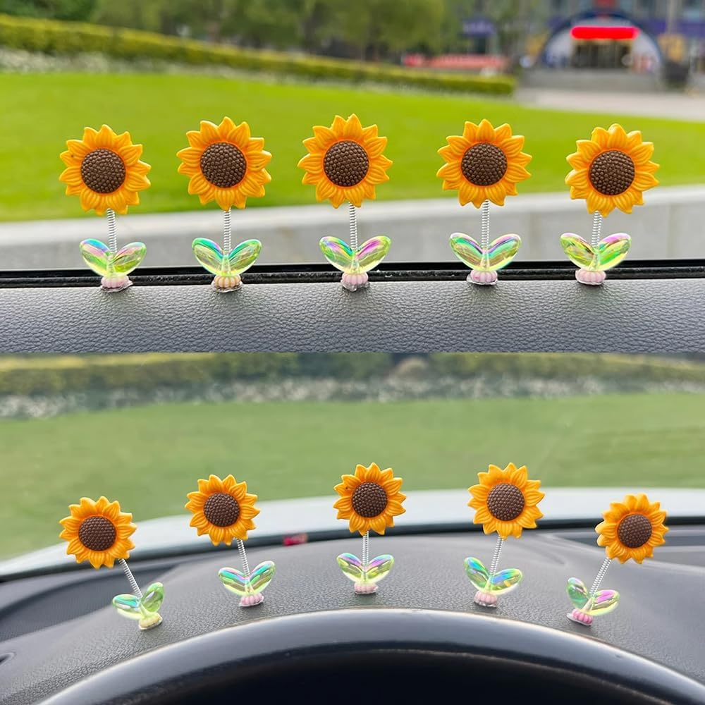 10 Pcs Sunny Vibe Ornaments for Car Sunflower Stickers Car Flowers Decals Sunshine Sunflower Dashboard Decoration Car Accessories for Women 10 Sunflowers