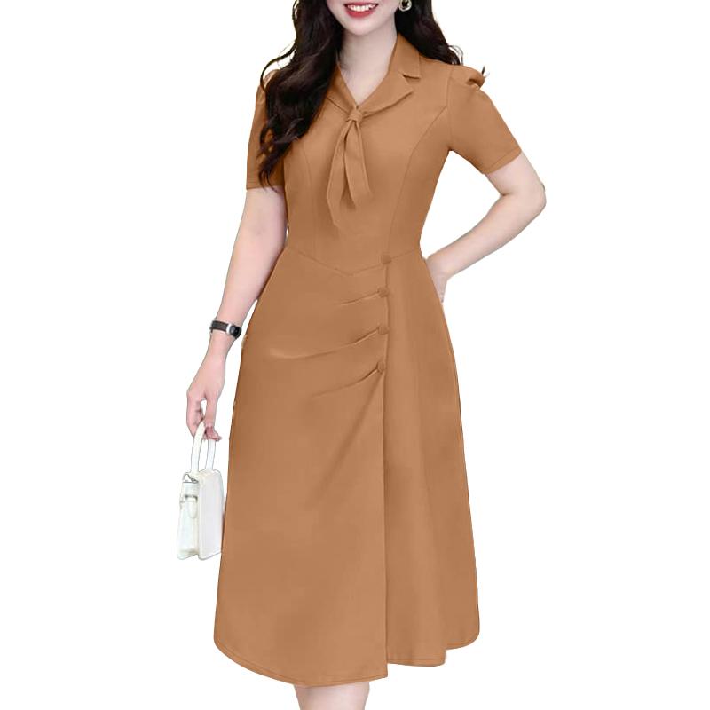 

ZANZEA Женское летнее платье с отложным воротником, однотонное, повседневное, с коротким рукавом 4XL коричневый