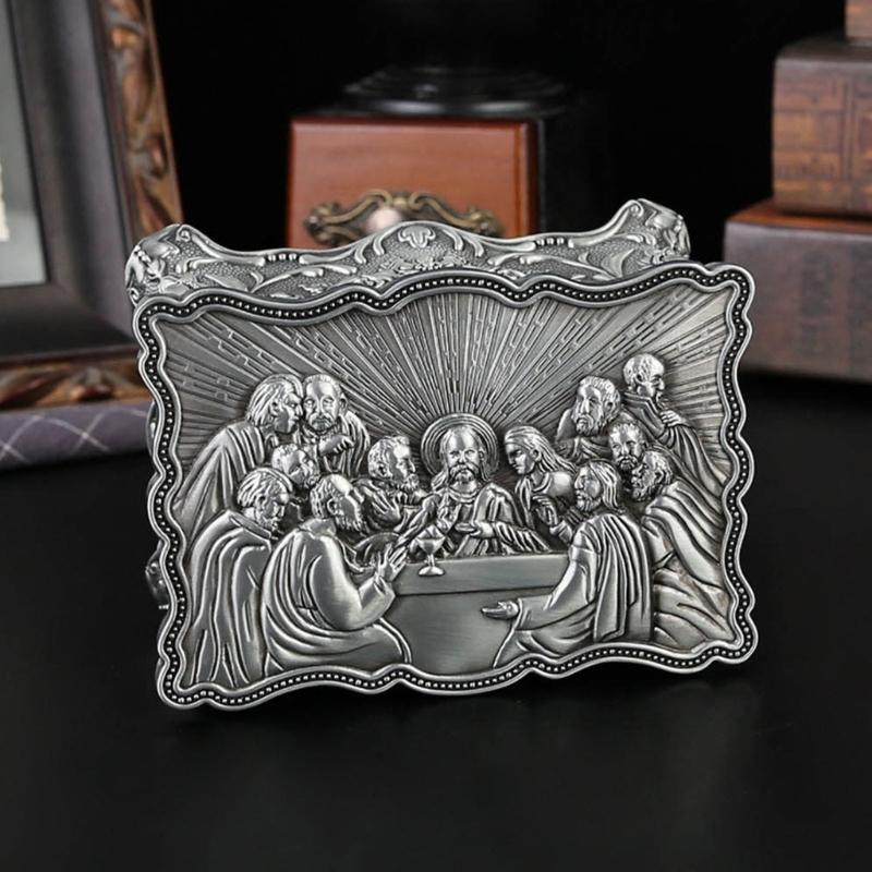 Antique Inspired Metal Jewelry Case With Egyptian Floral Designs Secure Storage for Earrings Rings Necklaces