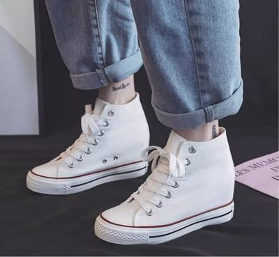 Height Increased 8CM Canvas Shoes Women 2024 Autumn Retro Trendy Sneakers Casual Women High Top Outdoor Skateboard Trainers