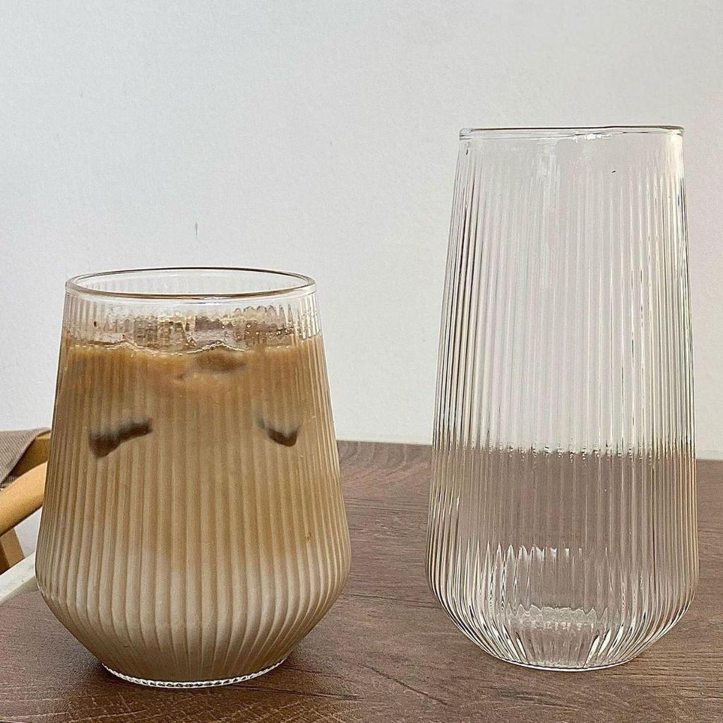 Premium Striped Glass Cup for Cold Drinks, Sparkling Water, Fruit Juices, and Heat-Resistant Lattes