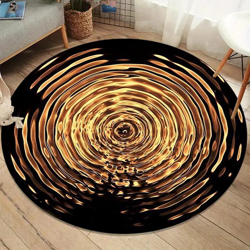 

3D Illusion Round Rug Water Wave & Vegetation Print Non-Slip Carpet for Art Studio Living Room Meditation Area Minimalist 80cm x 80cm