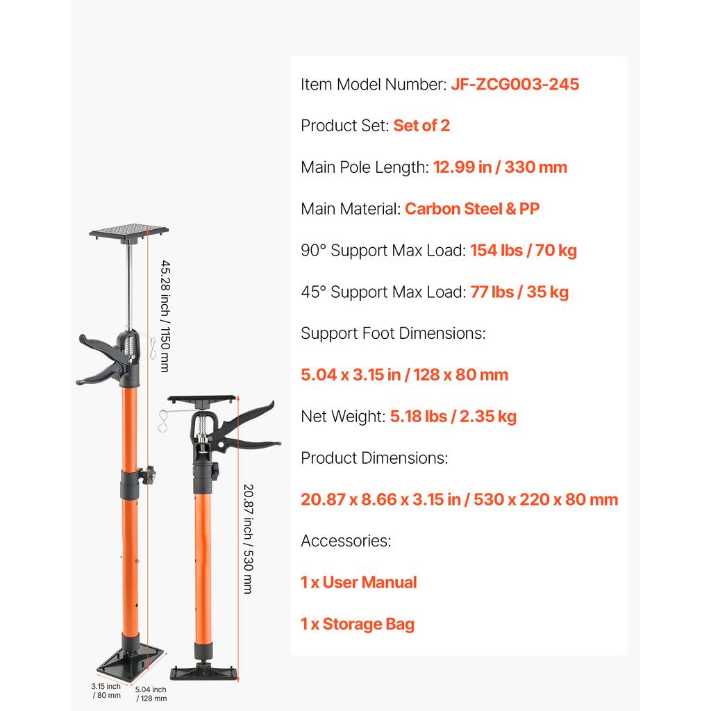 SucceBuy 2/4/8-Pack Cabinet Jack Support Pole Adjustable Steel Telescopic 154 Lbs Capacity for Installing Cabinets Cargo Bars