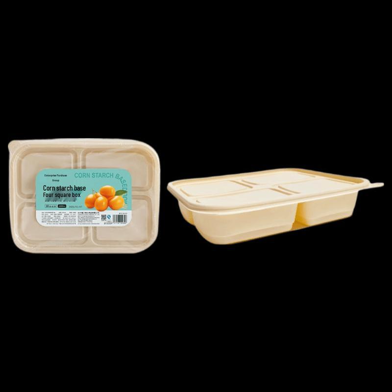 Disposable Corn Starch 4-Compartment Meal Prep Containers