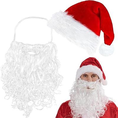 1Set Christmas Fancy Dress Costume Santa Hat And Beard Santa Claus Custom Cosplay