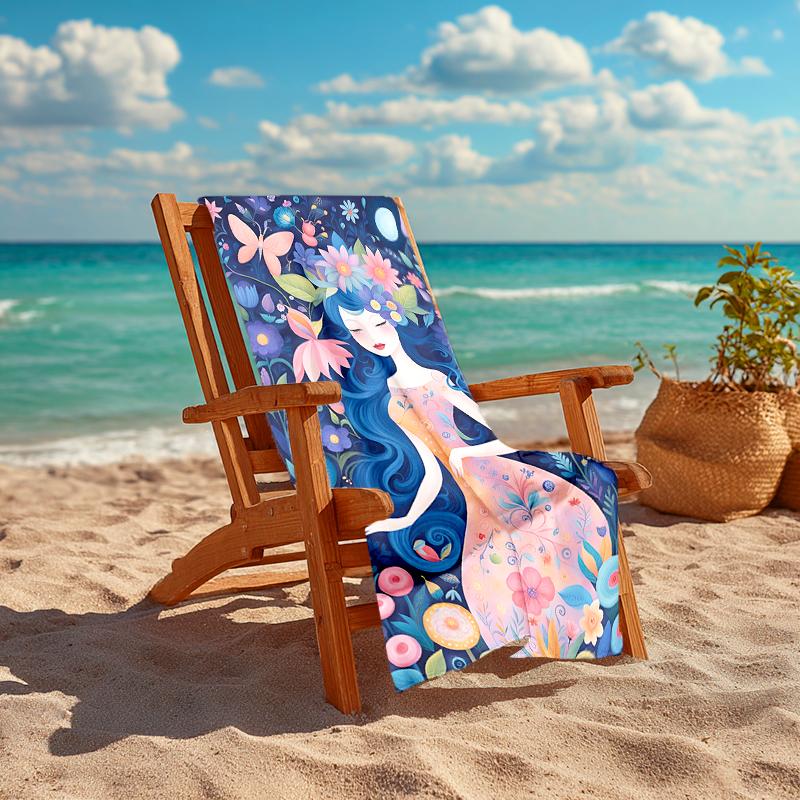 1Pc Floral Fantasy Woman Beach Towel, Quick Dry, Multi-Use for Beach Pool Gym Yoga Home Travel, Christmas, Halloween, Xmas Gift M929354