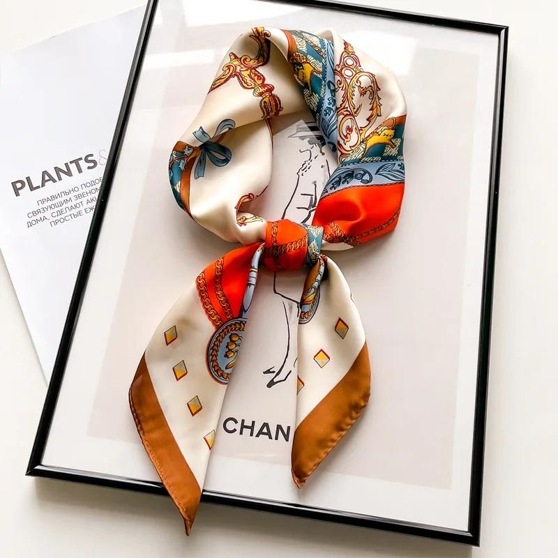 

Luxury Floral Silk Feel Square Scarf Women Soft Satin Kerchief Hairband Neckerchief Head Hijab Lady Headband Foulard Bag Ribbon 70x70