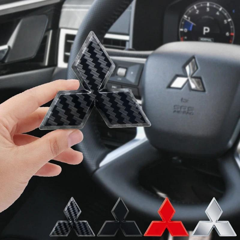 1Pcs Carbon Fiber Logo Steering Wheel Decal Logo 3D Sticker Car Badge Logo For Mitsubishi Outlander RalliArt ASX Pajero Lancer