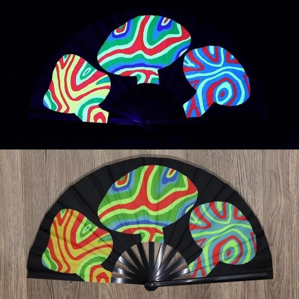 Vintage UV Ink Printing Kung Fu Fan Foldable Handmade Fluorescent Fan Folding Fan Festival