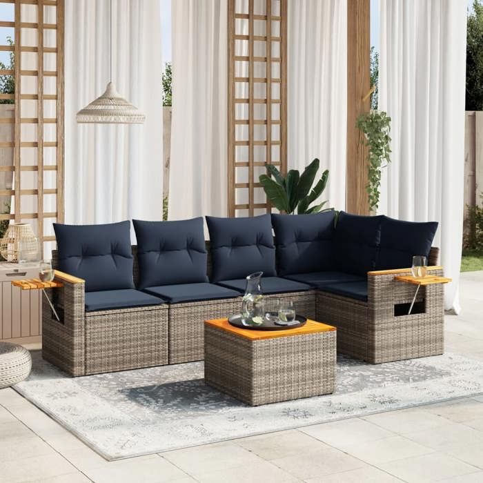 VidaXL Garden Lounge Set with Cushions 6 Pcs, Patio Sofas, Furniture Set, Outdoor Terrace Furniture, Grey 3226796