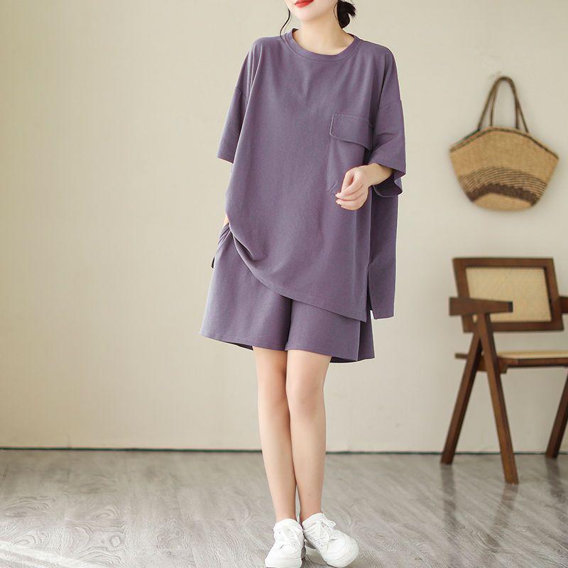 

Женский повседневный летний спортивный комплект шорт большого размера - Стильный костюм-двойка для студентов 4XL фиолетовый