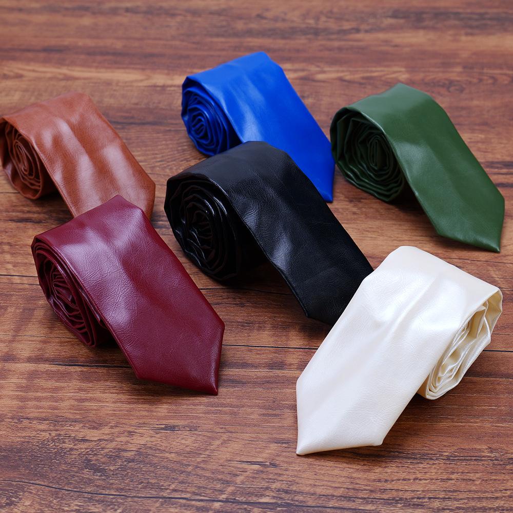 Neue Mode PU-Leder Krawatten für Männer Reine Solide Schwarz Weiß Krawatten 5,5 cm Schmale Krawatte Hochzeitsfeier Business Anzug Zubehör