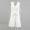 2Pcs/Set Women Vest Shorts Suit Summer V Neck Casual with Pocket Sleeveless Solid Color Ladies Waistcoat Top Shorts Kit Office Wear