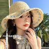 Women'S Floral Tied Woven Straw Hat Large Brim Sun Protection Beach Vacation Style Fisherman'S Cap Summer Accessory