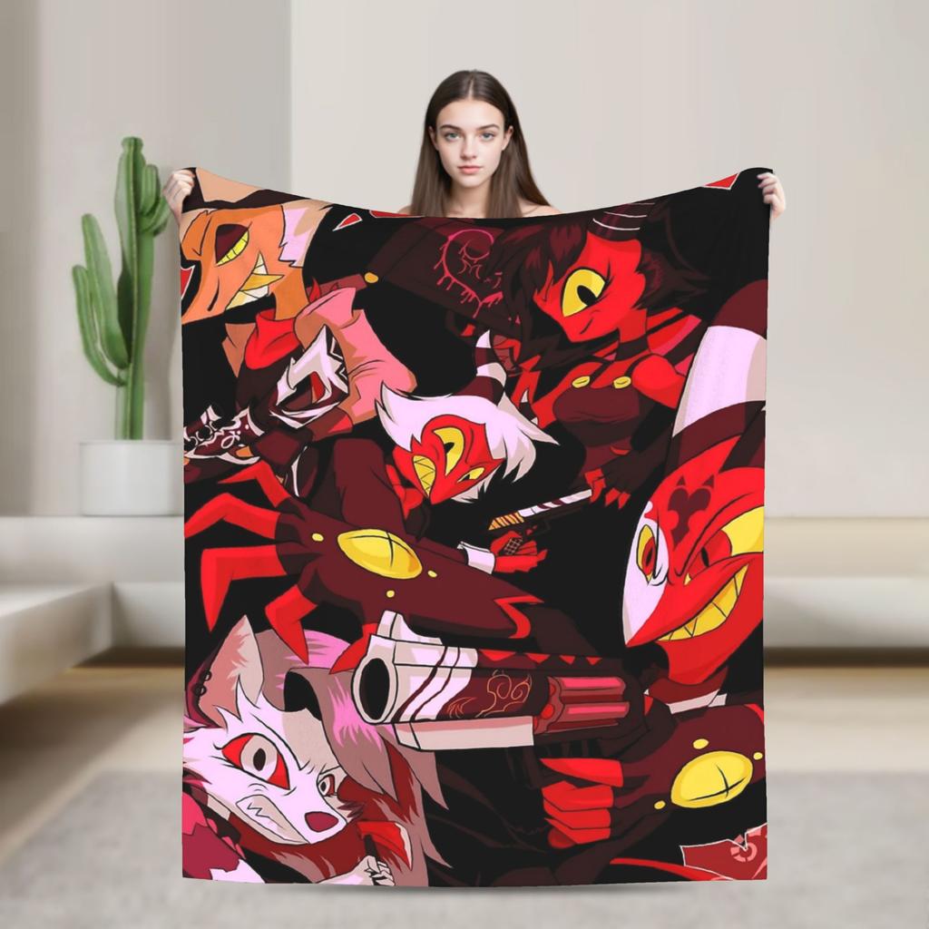 Loona Don't Care Dark Coral Fleece Plush Throw Blankets Helluva Boss Anime Blankets for Sofa Outdoor Ultra-Soft Bedding Throws