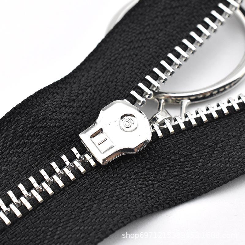 No. 5 Copper Zipper with Silver Teeth and Large Ring Pull for Leather Pants, Skirts, and Luggage, 20-40cm