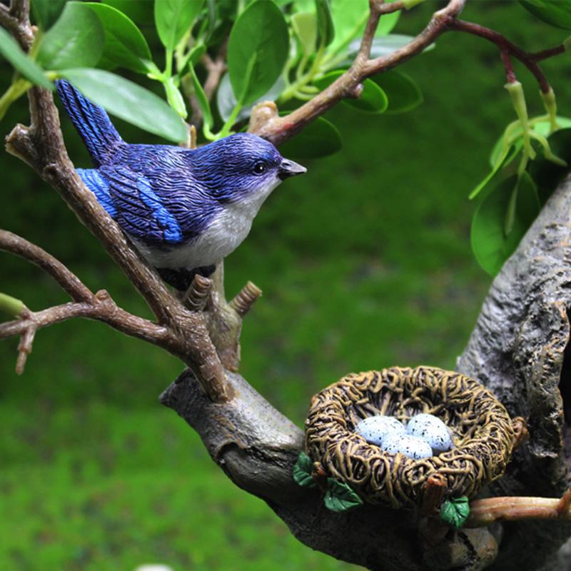Simulation Birds And Birds' Nests Ornament Resin Faux Gardening Bonsai Decoration Accessories Figurines & Miniatures FU