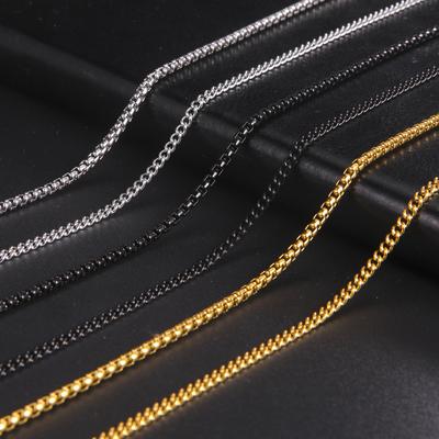 Fashion 60cm Long Box Chain Necklace Men Stainless Steel Black Gold Color Link Chains Basic Punk Jewelry