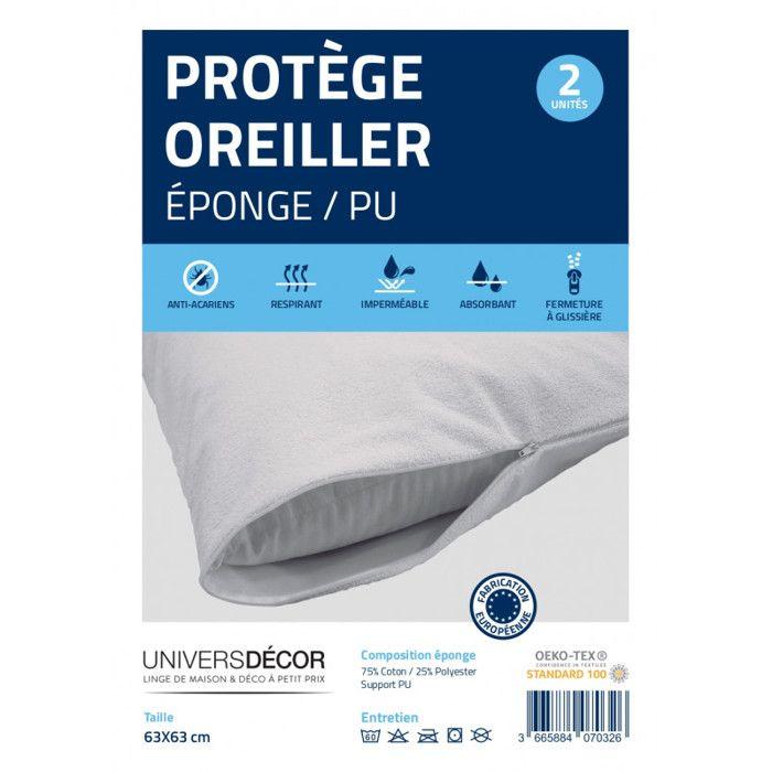 Pack of 2 Waterproof Anti-mite Sponge Pillow Protectors 63 X 63 Cm