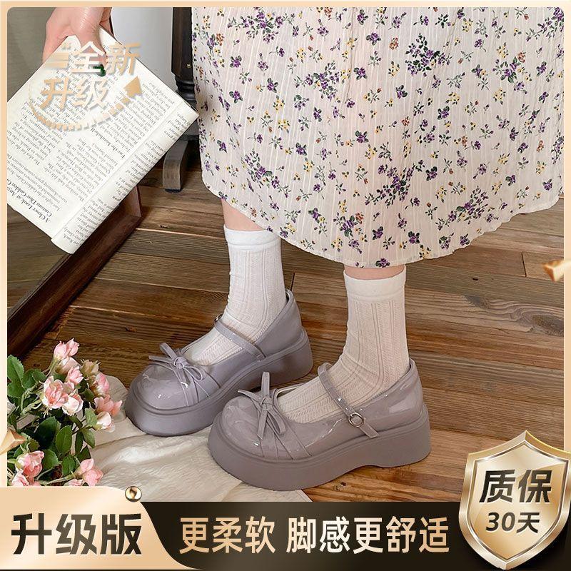 SSBL] Retro bow round head platform small leather shoes women's new skirt Mary Jane shoes