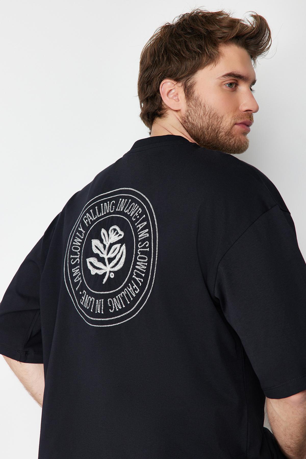 

Мужская модная новая футболка, черная футболка большого размера с вышивкой из 100% хлопка L экрю