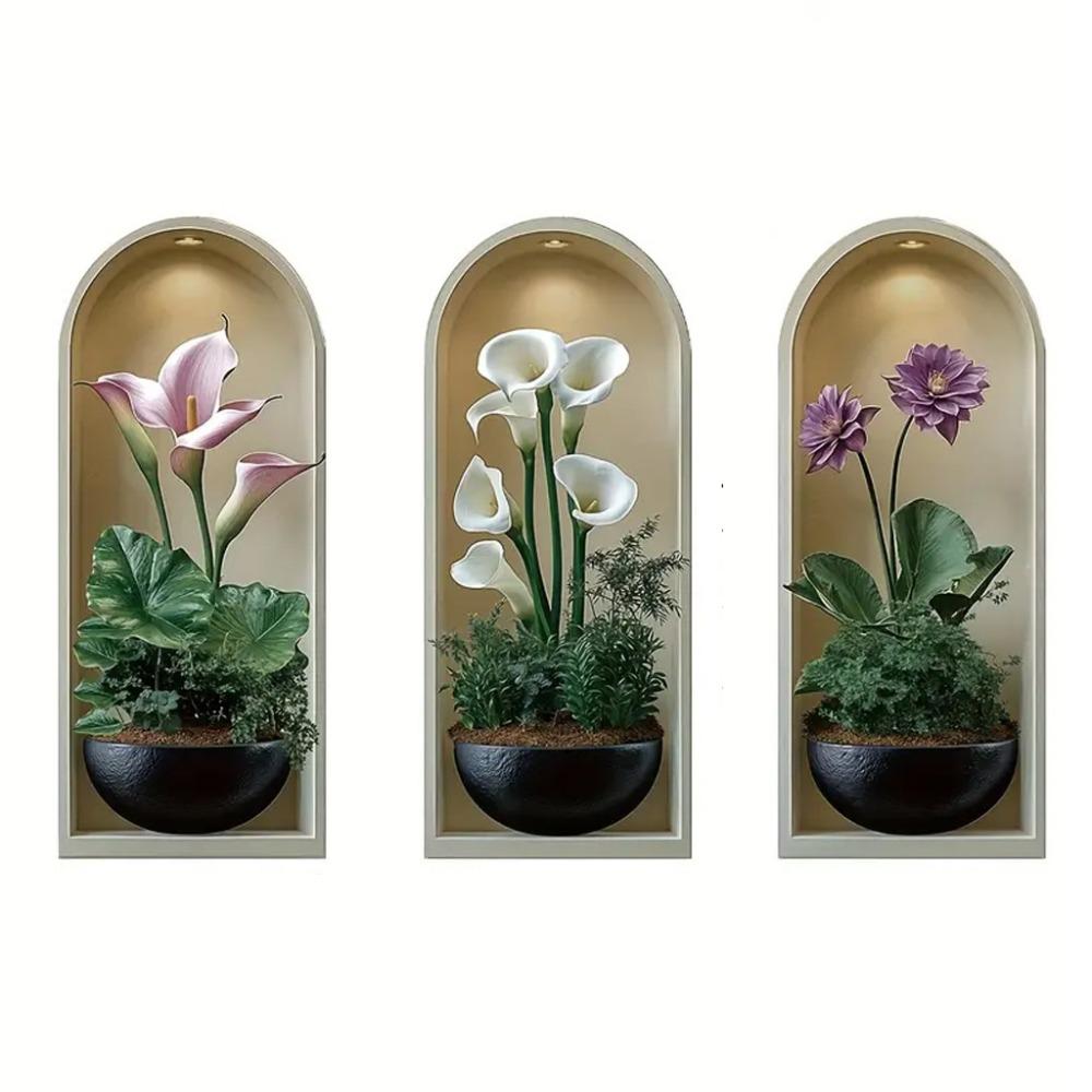 Removable Flower Wall Stickers Green Plant Pattern Arch Wall Stickers for 3PCS Living Room Decor 3pcs