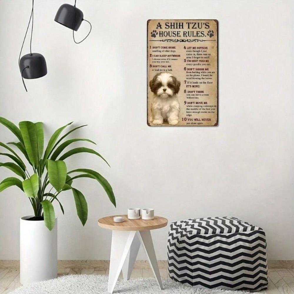 Metal Wall Art Dog Rules Shih Tzu Poster Gift for Dog Owners